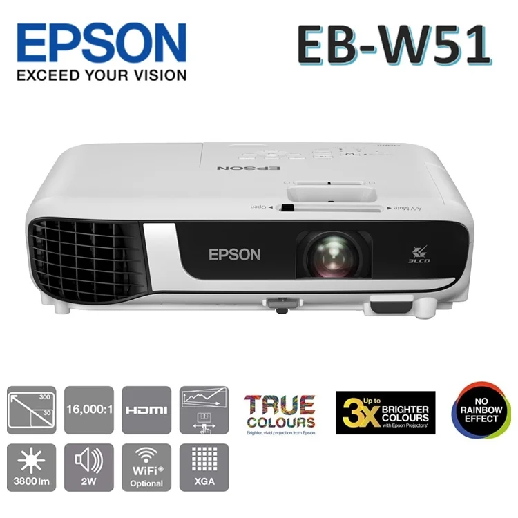 Vidéoprojecteur Epson EB-W51 Maroc Vidéoprojecteur EB-W51 Maroc Epson EB-W51Maroc V11H977040, Très performant avec une luminosité de 4 000 lumens et sa technologie 3LCD, il offre des images incroyablement claires et lumineuses, même à la lumière ambiante. La source lumineuse de sa lampe à longue durée de vie atteste qu’il s’agit là d’une solution économique. Il est également facile à transporter et à installer. 