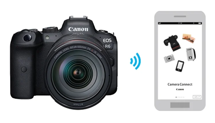 Canon EOS R6 Maroc Appareil photo hybrid Maroc RF 24-105mm F4-7.1 IS STM Maroc 4082C023AA, Le Wi-Fi 2,4 GHz est disponible pour un transfert rapide de fichiers vers un appareil mobile et le Bluetooth est présent pour fournir une connexion constante à l’appareil via l’application Canon Camera Connect.