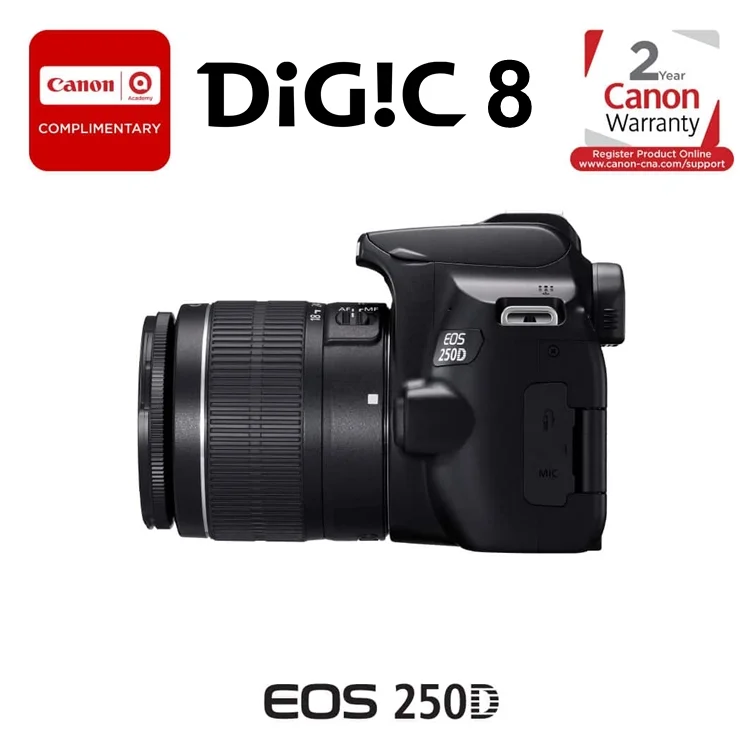 Canon EOS 250D Maroc Appareil photo Reflex Maroc 3454C002AA, Canon EOS 250D capteur CMOS APS-C de 24,1 MP et un processeur d'image DIGIC 8 sont utilisés pour offrir une sensibilité élevée et des performances rapides de l'appareil photo adaptées aux applications fixes et vidéo. 