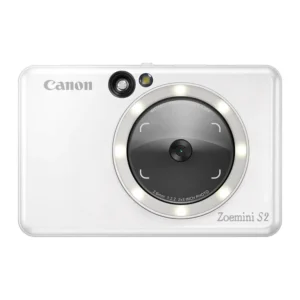 4519C007AB Appareil photo Compact Maroc Canon Zoemini S2 Blanc Maroc imprimante photo Maroc, Prenez un selfie avec le miroir et l'anneau lumineux, et vérifiez votre pose grâce à l'option visée par l'écran disponible via l'application Canon Mini Print. À court de papier ? Enregistrez vos favoris pour les imprimer ultérieurement sur la carte Micro SD.