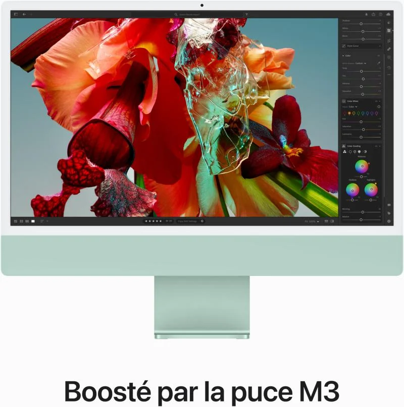 Apple iMac M3 24 8 cœurs Maroc Apple iMac M3 24, Apple iMac M3 24 8 cœurs Retina display 24" MQRA3FN/A, Apple iMac M3 24 8 cœurs est doté d’un écran Retina de 24 pouces avec une luminosité de 500 nits. L’écran Retina présente une résolution de 4 480 x 2 520 à 218 pixels par pouce (ppi). Il prend également en charge la large gamme de couleurs P3, qui propose 25 % de couleurs en plus que les couleurs habituelles.
