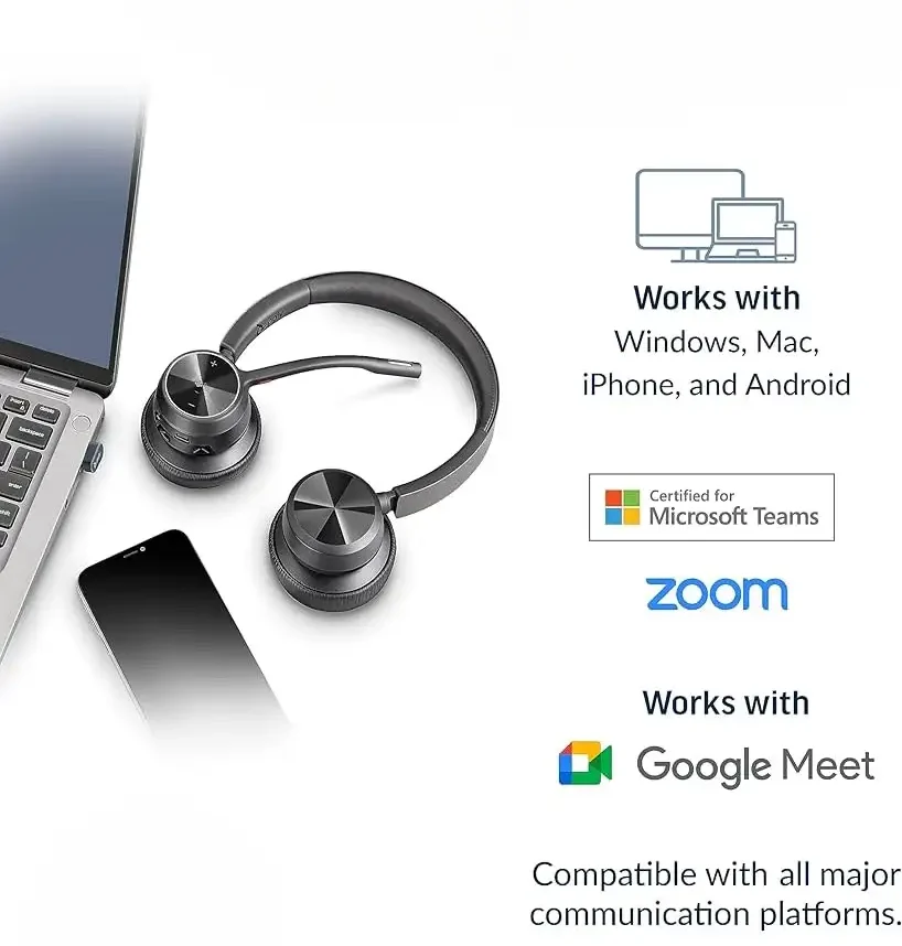 Poly Voyager 4320-M USB-A Casque Stéréo Bluetooth (218475-02), Choisissez votre propre aventure – Un casque et plusieurs appareils, Les connexions de plusieurs appareils sont à portée de main. PC/Mac, smartphone, téléphone de bureau Conçu pour la compatibilité 
