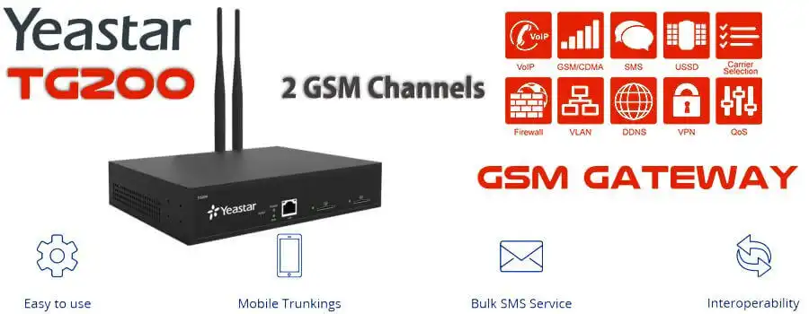 Yeastar TG200 est une passerelle numérique VoIP-GSM prenant en charge jusqu’à quatre cartes SIM. Avec cet appareil, vous pouvez réduire considérablement les coûts de communication dans votre entreprise et également connecter votre numéro de téléphone partout où arrive le signal des opérateurs mobiles. 