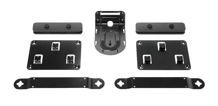 Système de vidéoconférence 4K Maroc Vidéoconférence Logitech Rally Maroc 960-001237, Ajoutez le kit de montage Logitech Rally pour une installation simplifiée de chaque composant. Des supports muraux solides permettent un placement idéal pour la caméra et deux haut-parleurs, tandis que des plaques de montage ventilées fixent l'écran et les centres de table sur un mur ou sous une table. Deux dispositifs de retenue intelligemment conçus maintiennent les câbles en sécurité.