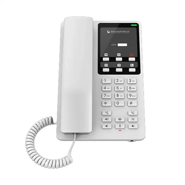 Grandstream GHP620 Maroc Téléphone de bureau IP Maroc Téléphone de hôtel Maroc, The Grandstream GHP620 Hotel Phone - White is an IP Phone featuring one HD speaker on the handset, 2 SIP accounts/lines, 3 programmable keys, and 10-speed dial keys. The GHP620 comes with 3-way voice conferencing, using full-band Opus voice codec, and an advanced jitter-resilience algorithm that tolerates up to 30% packet loss without impacting voice quality.