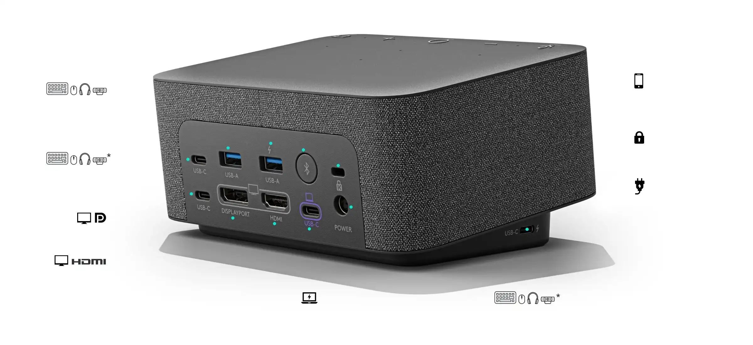 Logitech Logi Dock Maroc Station d'accueil USB-C Maroc 986-000020 Maroc, Maîtrisez votre bureau grâce à une solution simple, à laquelle vos dispositifs peuvent se connecter, capable de fournir une alimentation de jusqu’à 100 W à votre ordinateur de bureau et de réduire le nombre de chargeurs, de câbles et d’adaptateurs nécessaires. 