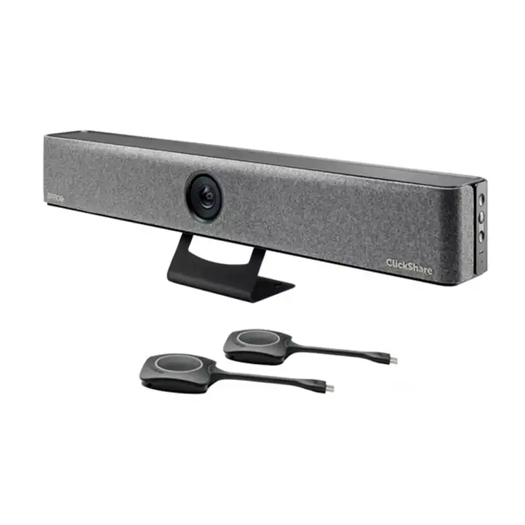R9861633EUB2 Barco Maroc ClickShare BAR Pro Maroc Barre visioconférence 4K UHD Maroc, Ensure clear, natural communication between meeting participants joining from various locations thanks to stereo speakers and acoustic echo and background noise cancellation.