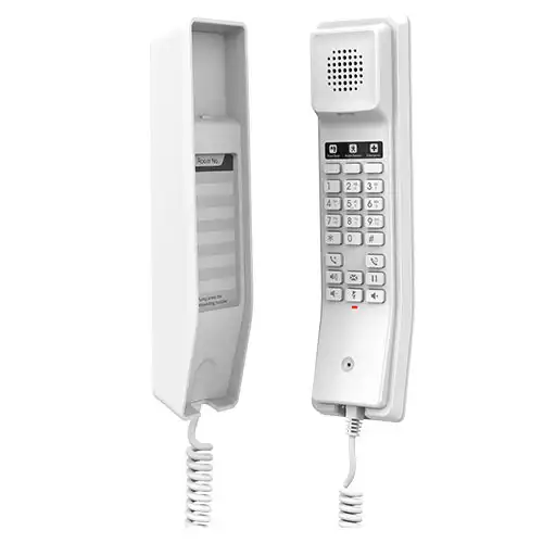 Grandstream GHP610 Maroc Téléphone de bureau IP Maroc Téléphone de l'hôtel Maroc, The GHP610 is a compact IP phone with a streamlined interface and a sleek design that can be customised based on the needs of hotels and their guests. It provides an HD speaker on the handset, 2 SIP accounts/lines, 10-speed dial keys and three programmable keys ideal for deployment in hotels and resorts as well as many other similar environments that need a simple, sleek, and easy-to-use IP phone.