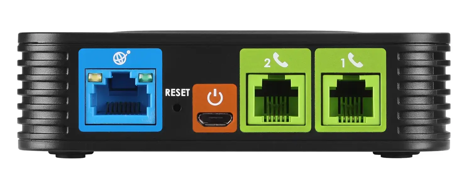 Grandstream HT802 Maroc Adaptateur pour téléphone analogique Maroc ATA, Sa taille ultra-compacte, Le HT802 est l’adaptateur pour téléphones analogiques idéal pour une utilisation individuelle ainsi que des déploiements de systèmes commerciaux de voix sur IP à grande échelle.