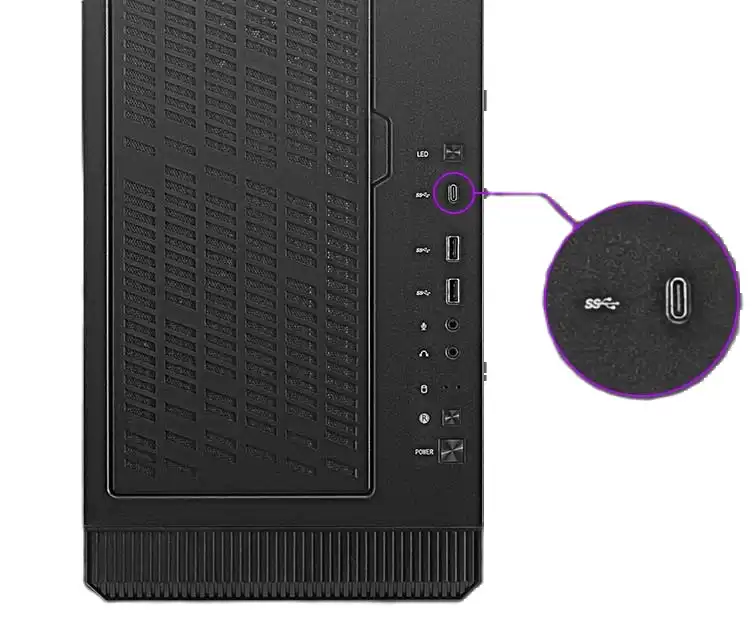 306-7G18P25-809 MSI MPG VELOX 100P AIRFLOW Boîtier PC Gaming moyen, Les boîtiers de la série MPG VELOX 100 sont dotés d'un port USB Gen 2x2 Type-C 20 Gbit/s en façade qui fonctionne en conjonction avec la carte mère.