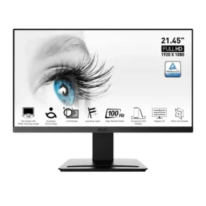 9S6-3PB9CH-001 Écran MSI PRO MP223 le moniteur MSI PRO MP223 offre un environnement idéal pour les activités bureautiques. Son design épuré aux bords fins sur 3 côtés assure un confort visuel optimal à chaque utilisateur, tandis que son revêtement antireflet vous permet de travailler dans les meilleures conditions possibles