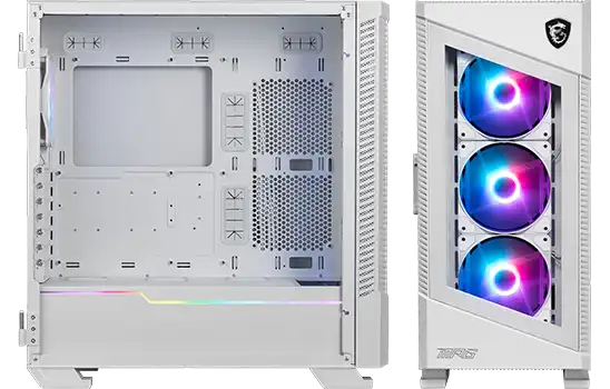 306-7G18W22-809 PC Gaming MSI MPG VELOX 100R White Boîtier, Le boîtier de jeu mi-tour MSI MPG VELOX 100R White est une véritable bête de somme conçue pour élever votre station de combat avec une puissance et un style inégalés. Son panneau avant ventilé en verre trempé présente des effets d'éclairage ARGB fascinants 