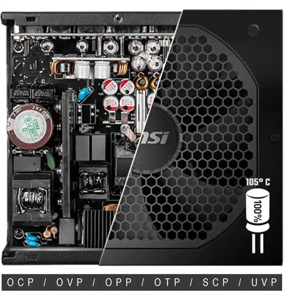 306-7ZP0C11-CE0 MSI MPG A850GF Maroc Bloc Alimentation 850W, les alimentations MSI MPG A850GF sont équipées de condensateurs à 105 °C fabriqués au Japon 