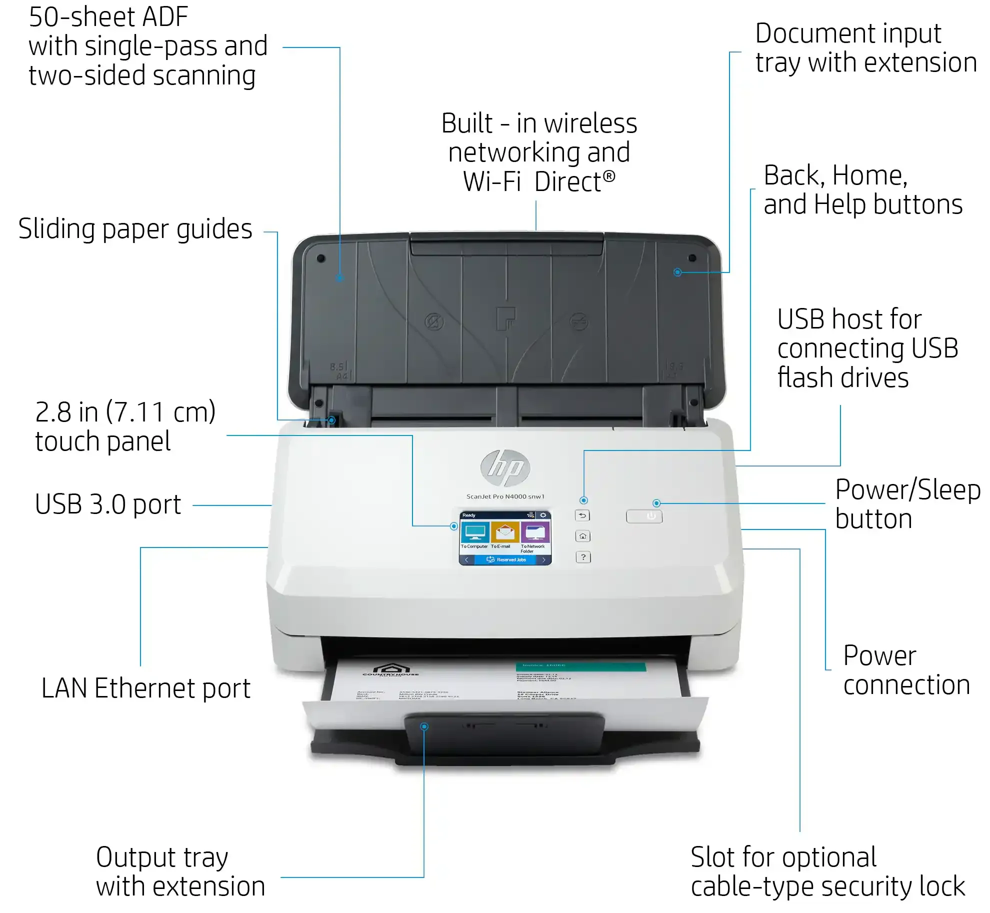 6FW08A HP ScanJet Pro N4000 snw1 Maroc Scanner de documents Maroc, Le scanner à alimentation feuille à feuille HP ScanJet Pro N4000 snw1 est conçu pour gérer toutes sortes de tâches, des simples numérisations couleur aux flux de travail complexes

