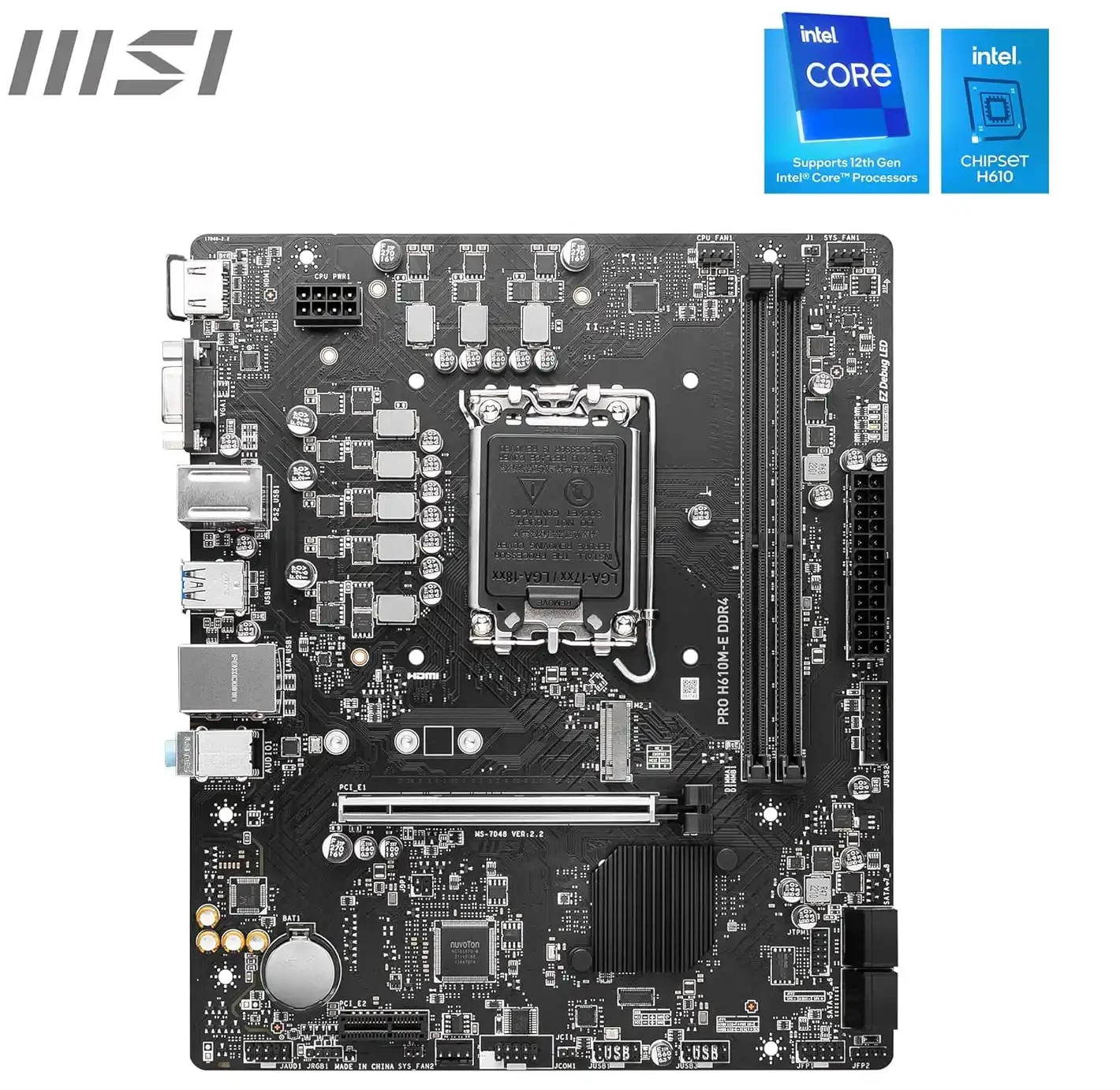 911-7D48-036 Carte mère Micro ATX MSI PRO H610M-E DDR4, Un seul port Ethernet Gigabit RJ45 vous permet d'utiliser une connexion réseau filaire avec des vitesses améliorées adaptées pour accéder à votre réseau