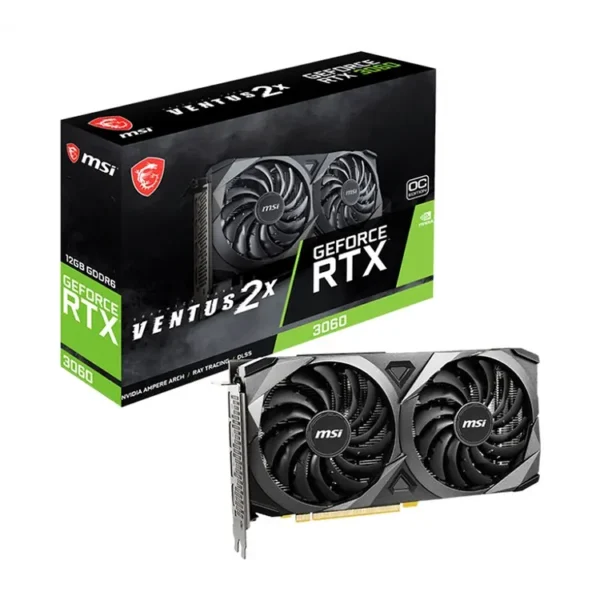 912-V397-214 Carte graphique MSI GeForce RTX 3060 VENTUS 2X 12G OC, Ce GeForce RTX 3060 VENTUS 2X 12G bénéficie de fréquences de fonctionnement élevées et d'un système de refroidissement amélioré pour une fiabilité et des performances à long terme