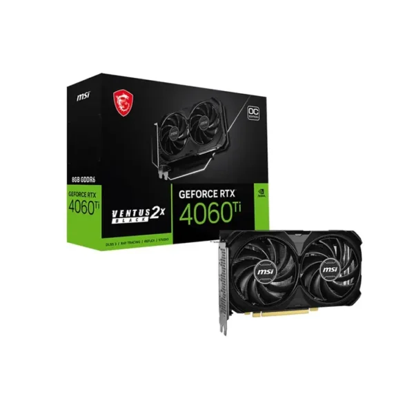 912-V515-077 Carte graphique NVIDIA Maroc MSI GeForce RTX 4060 Ti VENTUS 2X 8G, Le GPU dispose de 8 Go de VRAM GDDR6 et d'une interface mémoire 128 bits, offrant des performances et une efficacité énergétique améliorées par rapport à la génération précédente basée sur Ampere