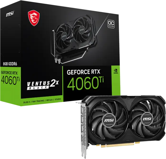 912-V515-077 MSI GeForce RTX 4060 Ti VENTUS 2X 8G 1 OC Carte graphique NVIDIA GeForce RTX 4060 8 Go, la carte graphique MSI GeForce RTX 4060 Ti VENTUS 2X BLACK 8G OC apporte la puissance du ray tracing en temps réel et de l'IA à vos jeux PC. Le GPU dispose de 8 Go de VRAM GDDR6 et d'une interface mémoire 128 bits