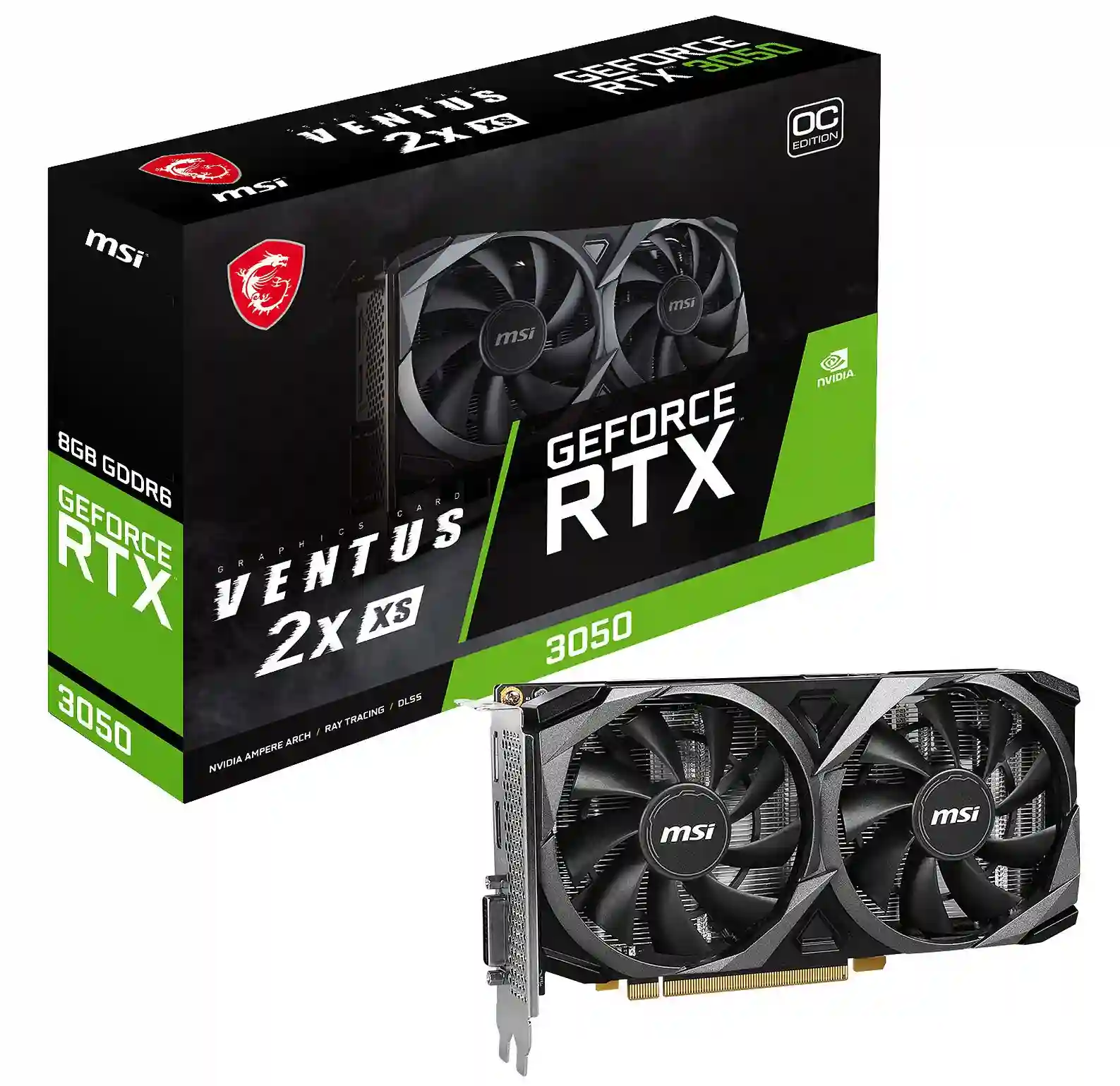 912-V809-4287 Carte Graphique MSI GeForce RTX 3050 VENTUS 2X XS 8G OC, la carte graphique MSI GeForce RTX 3050 VENTUS 2X XS 8G OC apporte la puissance du ray tracing en temps réel et de l'IA à vos jeux PC. Le GPU dispose de 8 Go de VRAM GDDR6 et d'une interface mémoire 128 bits, offrant des performances et une efficacité énergétique améliorées par rapport à la génération précédente basée sur Turing 