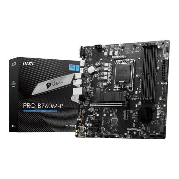 MSI PRO B760M-P - DDR5 MSI PRO B760M-P Micro ATX Socket 1700 Intel B760 Express Motherboard, Le socket LGA 1700 d'Intel repose au cœur du PRO, vous permettant d'installer une variété de processeurs de 12e et 13e génération pour répondre à vos besoins