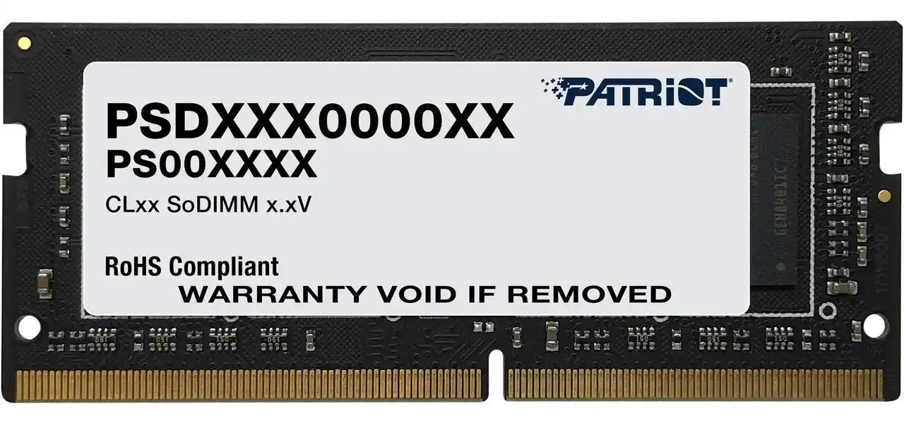 Patriot Signature Line DDR4 3200 Mémoire RAM 16 Go DDR4, Ce module de mémoire SO-DIMM DDR4 non-ECC non tamponné de 16 Go à un seul rang a une vitesse de 3200 MHz avec des temps de latence de 22-22-22-52