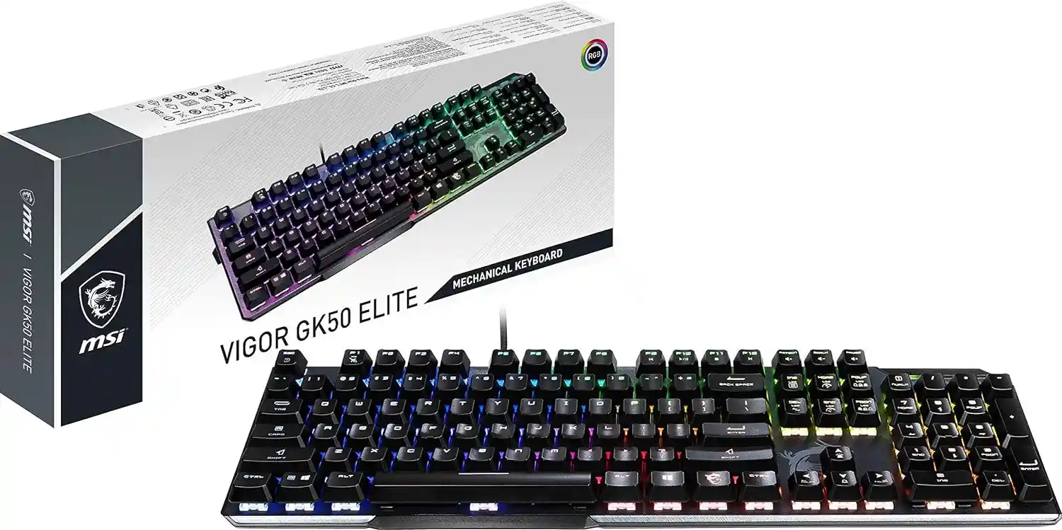S11-04FR231-CA MSI VIGOR GK50 Elite Maroc Clavier gaming, La plaque supérieure en métal brossé et les touches à revêtement mat rendent le clavier de jeu MSI VIGOR GK50 Elite durable et ne laisseront pas facilement d'empreintes digitales sur la surface des touches
