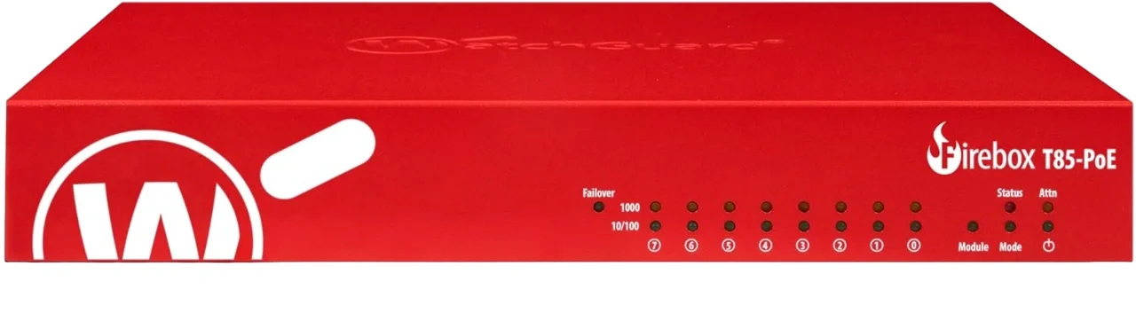 Watchguard Firebox T85-PoE Firewall Firebox T85-PoE with 1-yr Standard, Le déploiement sans intervention permet d'éliminer une grande partie du travail nécessaire à la configuration d'un Firebox pour se connecter à votre réseau, le tout sans avoir à quitter votre bureau. Un outil de déploiement et de configuration robuste basé sur le Cloud est fourni en standard avec les appareils WatchGuard Firebox