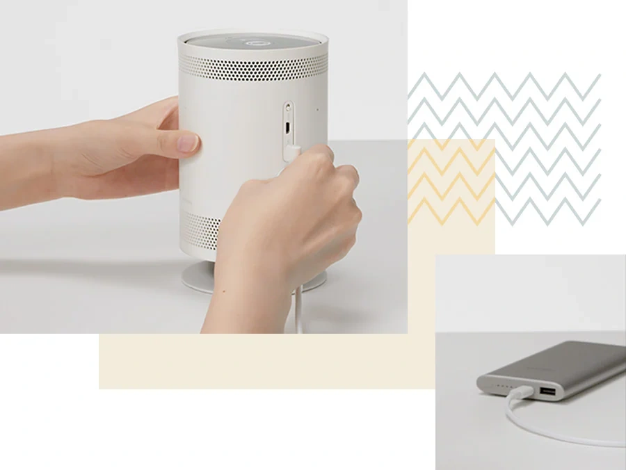 SP-LFF3CLAXXMV Samsung The Freestyle 2nd Gen Maroc Projecteur portable Maroc, Batterie externe compatible requise pour une utilisation en extérieur et vendue séparément. Câble d'alimentation de type USB-C inclus.