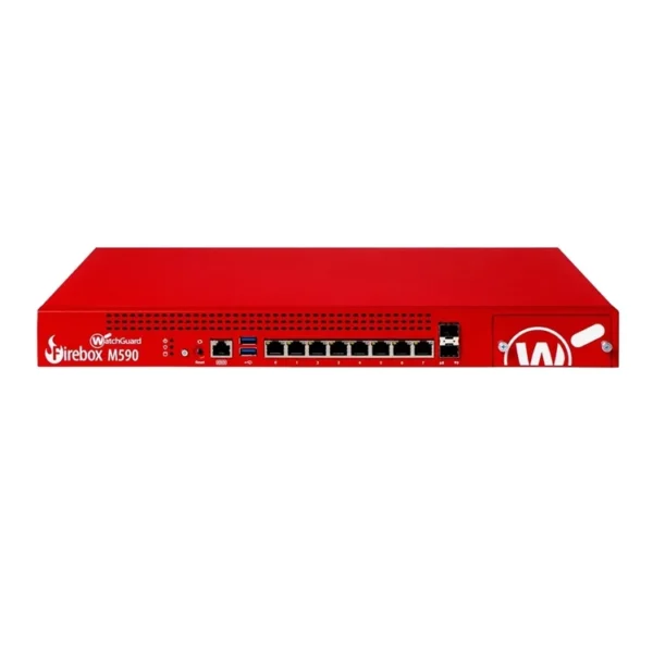 WGM59000601 Maroc WatchGuard Firebox M590 Maroc Firewall Firebox M590, Comprend 6 ports 1G, plus 2 ports SFP pour la fibre ou le cuivre. Les modules d'interface réseau 4x10 Gb Fibre, 8x1 Gb Fibre et 8x1 Gb Cuivre en option permettent des configurations flexibles. Les outils de gestion flexibles donnent aux administrateurs accès aux fonctionnalités de sécurité à partir d'une console intuitive