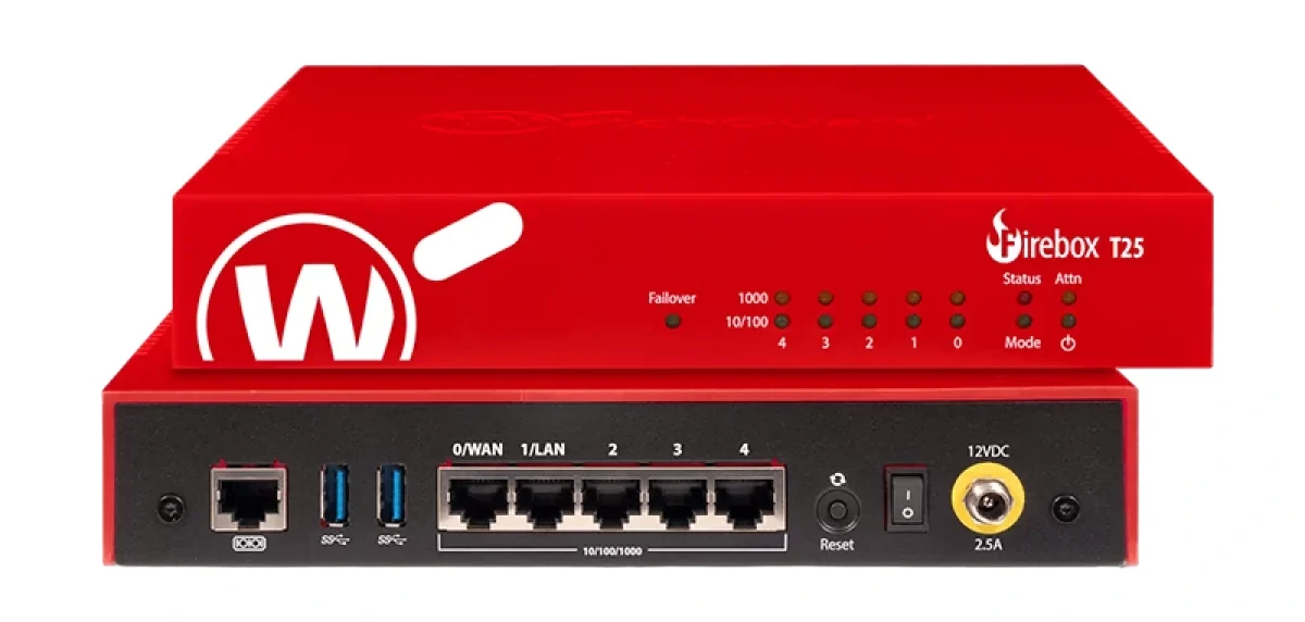 WGT25001 WatchGuard Firebox T25 Maroc Firewall T25 Maroc, WatchGuard Firebox T25 protège les petits bureaux, les bureaux à domicile et les environnements de vente au détail avec une sécurité réseau complète de niveau entreprise, facile à déployer et à gérer.