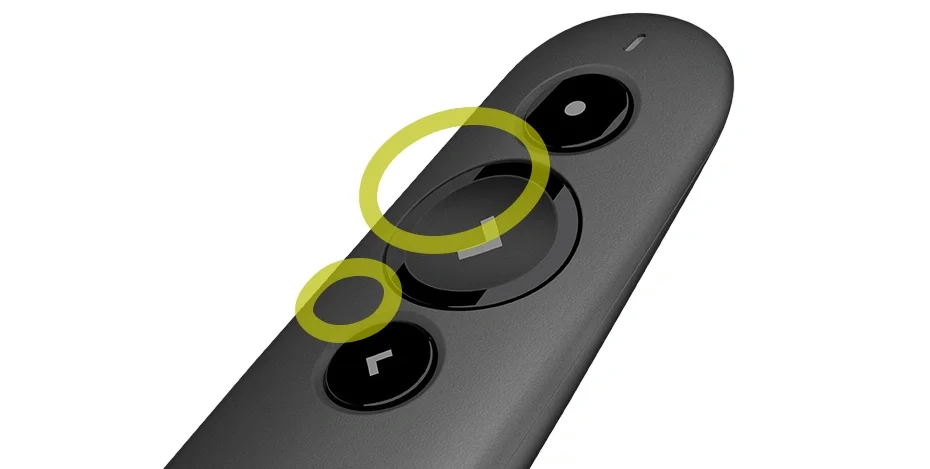 La conception à trois boutons distinctive du Logitech R500S Graphite vous permet de parcourir vos diapositives de présentation en toute simplicité et en toute confiance sans avoir à baisser les yeux pour orienter vos doigts.
