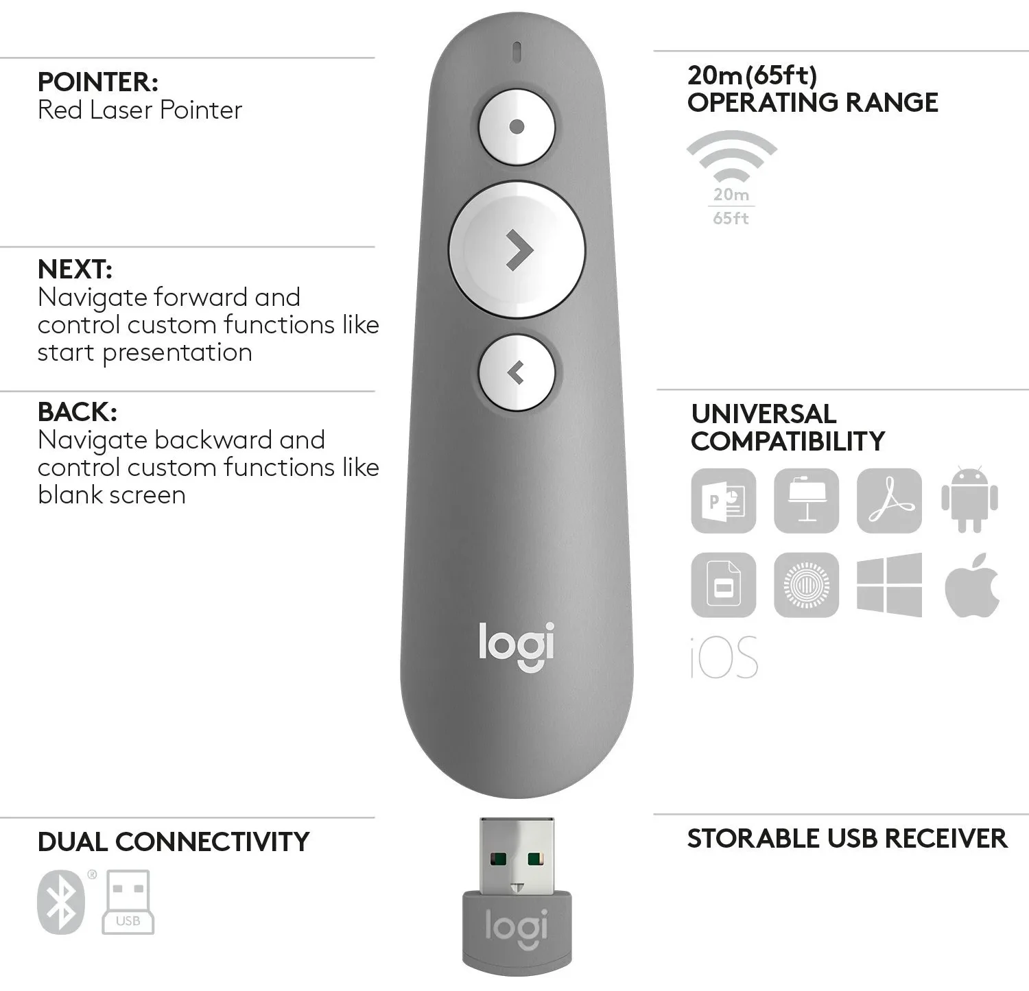 910-006520 Maroc Logitech R500S Gris moyen Maroc Présentateur laser Maroc, Prenez le contrôle total de votre prochaine présentation au travail ou à l'école la Logitech R500S Gris moyen offre un contrôle précis et sans fil des diaporamas à un prix abordable.