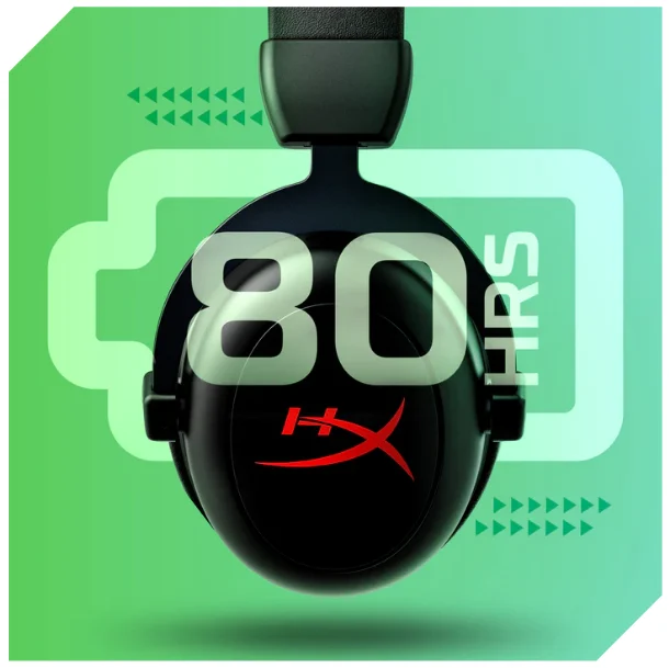6Y2G8AA HyperX Cloud II Core Wireless Maroc Casque Gaming sans fil Maroc, 80 heures d'autonomie de la batterie devraient vous aider à dire adieu à ces notifications ennuyeuses de batterie faible