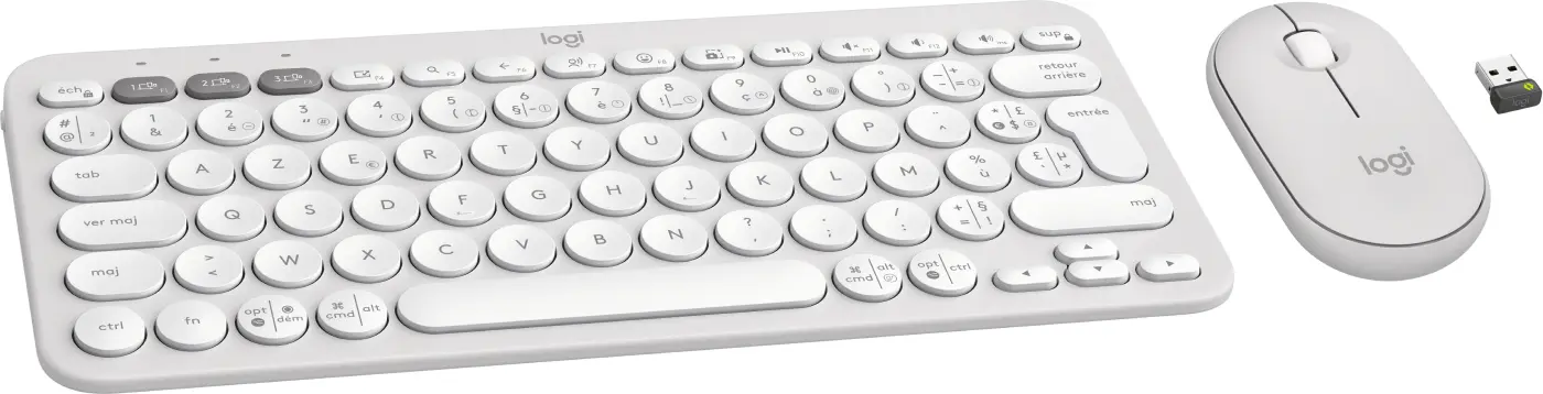 920-012210 Logitech Pebble 2 Combo White Maroc Ensemble clavier et souris sans fil, Le Logitech Pebble 2 Combo White est un clavier sans fil qui se connecte à tous les dispositifs sans fil Bluetooth prenant en charge les claviers externes