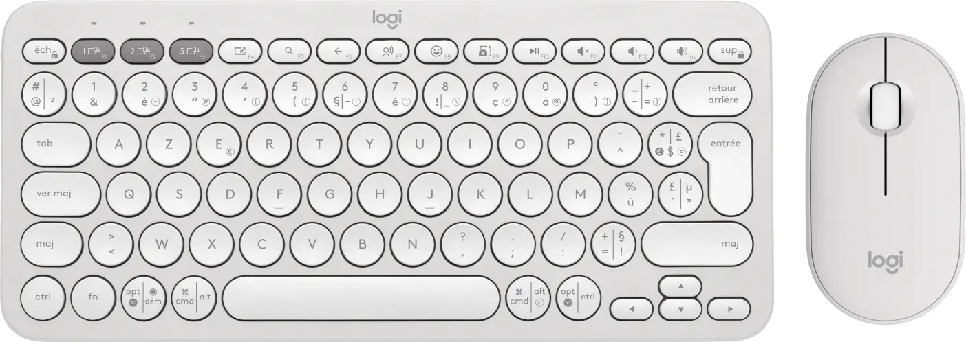 920-012210 Logitech Pebble 2 Combo White Maroc Ensemble clavier et souris sans fil, Découvrez l'ensemble clavier et souris sans fil Logitech Pebble 2 Combo White, une solution Bluetooth® ultra-fine et écologique pour une productivité optimale. 