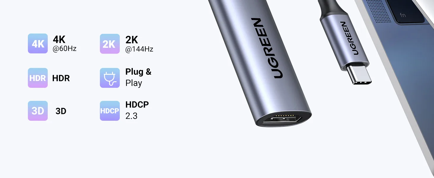 Câble Adaptateur UGREEN 70444 Maroc Câble Adaptateur USB C vers HDMI Maroc, L'adaptateur UGREEN 70444 USB C HDMI 2.0 haut de gamme prend en charge la résolution haute définition 4K à 60 Hz et la plage dynamique élevée (HDR)