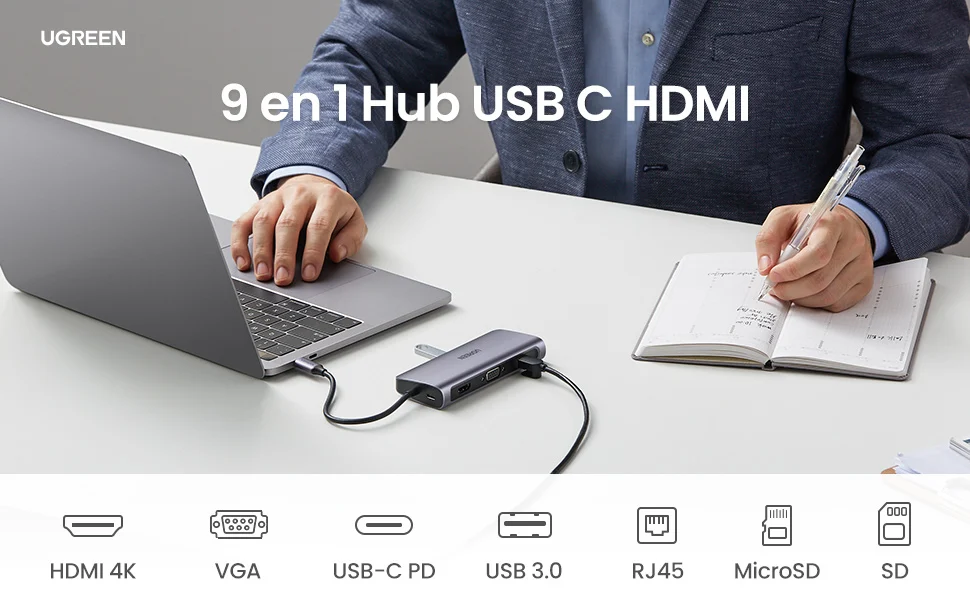 UGREEN 40873 Station d'accueil USB-C 9 en 1 Dock Multi Ports PD 100W (40873) 26 Dock multi ports UGREEN 40873 Maroc Station d'accueil USB-C Maroc, Augmentez l'utilité de votre ordinateur portable avec l'adaptateur UGREEN 40873 Dock USB-C 9 en 1 léger et compact pour les utilisateurs occasionnels et professionnels, la station d'accueil vous offre une large gamme de ports conçus pour prendre en charge vos périphériques