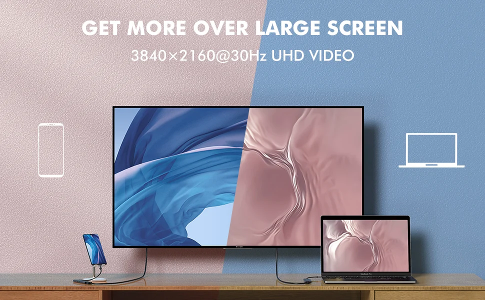HUB UGREEN 50209 Maroc Station d'accueil 5 en 1 Maroc, L'adaptateur USB C/Thunderbolt 3 vers HDMI prend en charge une haute résolution jusqu'à 4k@30Hz ou 1080P@60Hz