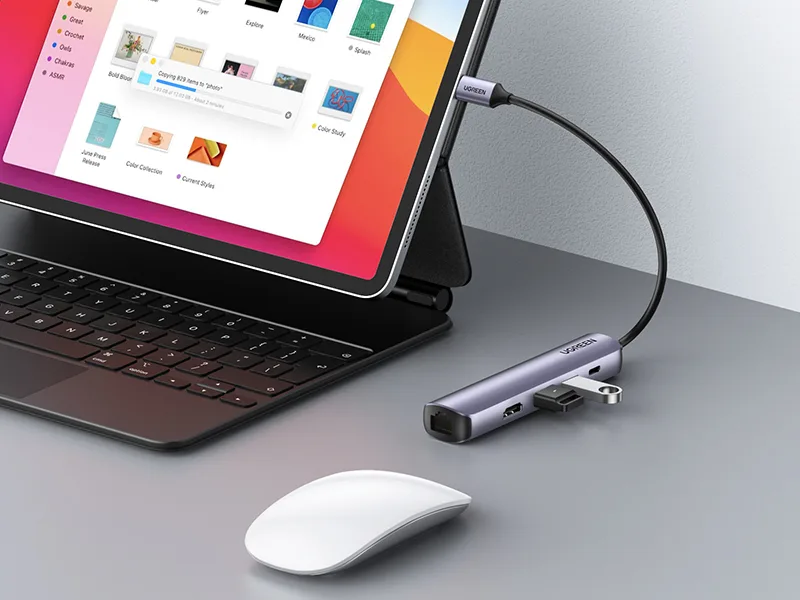 HUB USB-C UGREEN 10919 Maroc Station d’accueil 5 en 1 Maroc, Deux ports USB 3.0 transfèrent des films, de la musique et des fichiers à des vitesses allant jusqu'à 5 Gbit/s
