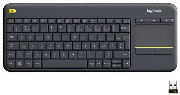 920-007129 Logitech K400 Plus Maroc Clavier sans fil pavé tactile Maroc, Branchez son adaptateur unificateur sur votre PC connecté à la télévision et vous pourrez naviguer facilement dans votre système, même jusqu'à 10 mètres de distance