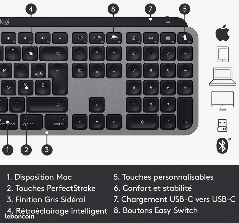 920-011568 Maroc Logitech MX Keys S Graphite Maroc Clavier sans fil Bluetooth Maroc, Améliorez votre flux de travail avec le clavier sans fil Logitech MX Keys S Graphite doté de touches sphériques de type ordinateur portable, ce clavier sans fil discret est conçu pour offrir des expériences de frappe rapides, précises et silencieuses 