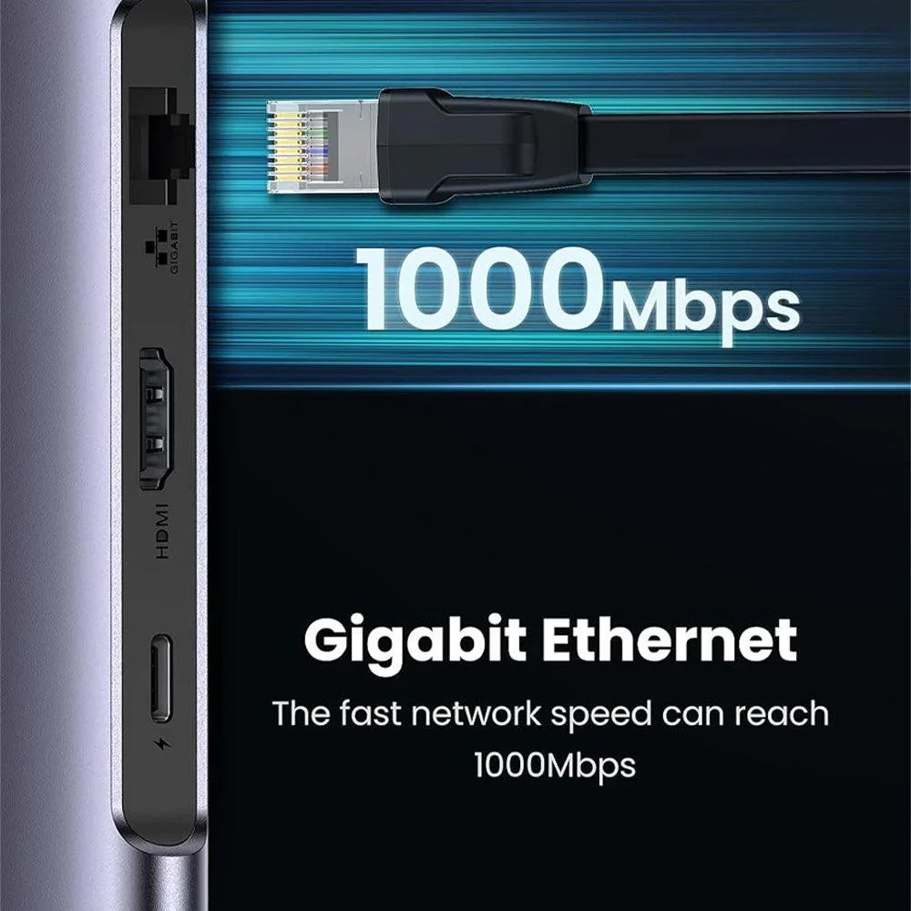 UGREEN USB C Hub UGREEN 50852 Maroc Station d’accueil USB-C 7 en 1 Maroc, 1000 Mbps garantit définitivement une connexion réseau filaire plus stable et plus rapide par rapport au WiFi