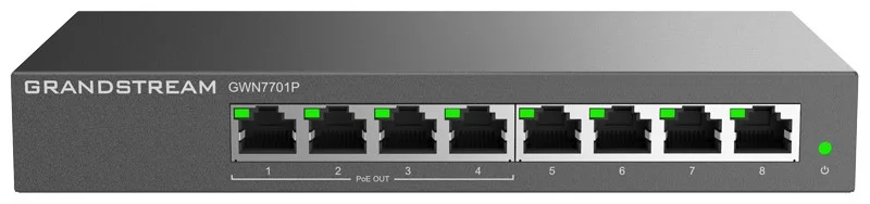 Commutateur Grandstream GWN7701P Maroc Switch 8 ports Gigabit Maroc PoE non Commutateur 8 ports PoE Maroc, Le Grandstream GWN7701P est un commutateur PoE économique doté de huit ports Gigabit Ethernet, dont quatre prennent en charge le PoE. Conçu pour les petites entreprises qui souhaitent une configuration réseau professionnelle sans tracas