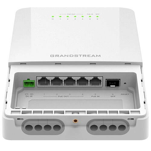 Commutateur Grandstream GWN7710R Maroc Switch 6 ports Lite extérieur Maroc Commutateur 6 ports PoE Géré L2 Maroc, Le GWN7710R intègre l’alimentation PoE et la réception de l’alimentation PoE, donnant une alimentation PoE multi-port longue distance tout en étendant la distance de transmission des données. Il peut être administré de différentes manières, notamment par l’interface utilisateur Web locale, GWN Manager et GDMS Networking.