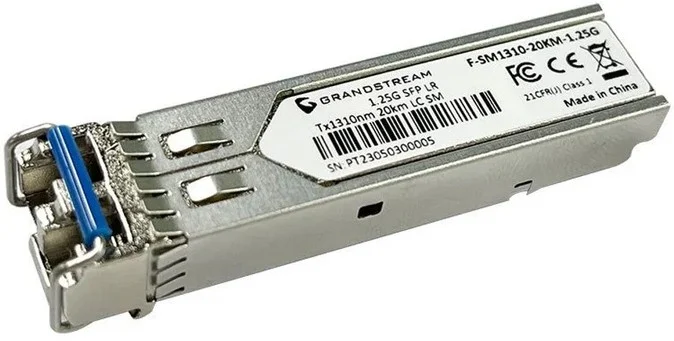 Grandstream F-SM1310-20KM-1.25G Maroc Émetteur-récepteur SFP Maroc SFP monomode LC duplex module SFP+ 1.25 Gbps Maroc module SFP Grandstream Maroc, Le module fibre SFP monomode Grandstream F-SM1310-20KM-1.25G assure une connectivité fiable pour la transmission de données à haut débit sur de longues distances. 