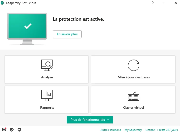 KL10478BCFS-SLIMMAG Maroc Antivirus KASPERSKY Premium 3 postes Maroc Licence KASPERSKY 3 postes 1 an Maroc, Le scanner de malwares de KASPERSKY Premium 3 postes combine une base de données virale avec un apprentissage automatique basé sur le cloud pour détecter un large éventail de menaces. Il fonctionne exceptionnellement bien, atteignant un taux de détection de 100 % lors de nos tests. 
