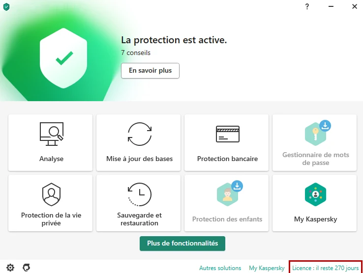 KL11718BCFS-20FFPMAG Maroc KASPERSKY Maroc Licence Antivirus Maroc KASPERSKY Antivirus 3 postes 1 an Maroc, Notre sécurité à trois niveaux fonctionne 24h/24 et 7j/7 pour protéger votre PC et vos données. Elle bloque les menaces courantes et complexes telles que les virus, les logiciels malveillants, les applications d'espionnage et les ransomwares 