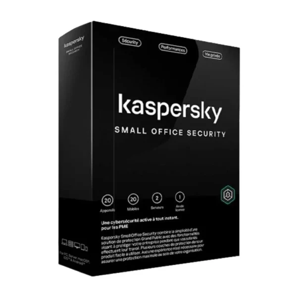 KL45418BNFS-23MAG Maroc Antivirus Small Office Security 20 postes 2 server Maroc Licence KASPERSKY 20 postes + 2 server Maroc, Une solution de sécurité conçue spécifiquement pour les très petites entreprises. Vous n’avez pas besoin de passer du temps à le gérer et il n’interrompt pas vos employés avec d’innombrables notifications. fait simplement son travail pendant que vous faites le vôtre.