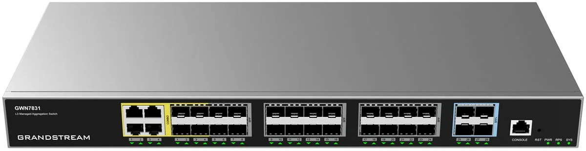 Grandstream GWN7831 Switch 24 ports SFP Gigabit et 4 ports SFP+ L3 Géré (GWN7831) 26 Grandstream GWN7831 Maroc Switch 24 ports SFP Gigabit Maroc Commutateur géré de couche 3 Maroc Grandstream 4 ports Gigabit Ethernet combinés Maroc, La gestion de Grandstream GWN7831 est polyvalente, offrant des options telles que l'interface utilisateur Web locale et l'interface de ligne de commande (CLI)