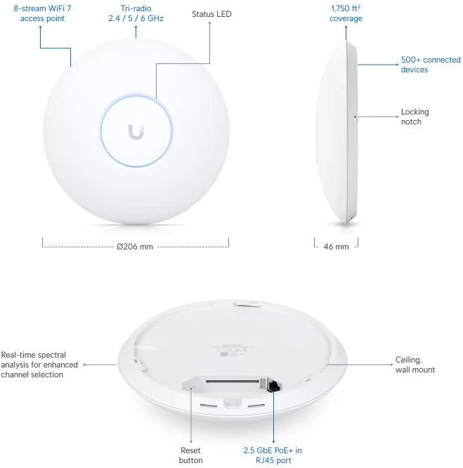 U7-Pro-Max Ubiquiti U7 Pro Max Maroc Point d'accès Wi-Fi 7 Maroc Point d'accès Ubiquiti Maroc Ubiquiti UniFi U7 Pro Max Maroc, Le point d'accès Ubiquiti U7 Pro Max redéfinit la connectivité sans fil pour les environnements exigeants. Il exploite la technologie Wi-Fi 7 de pointe pour offrir des débits ultra-rapides 